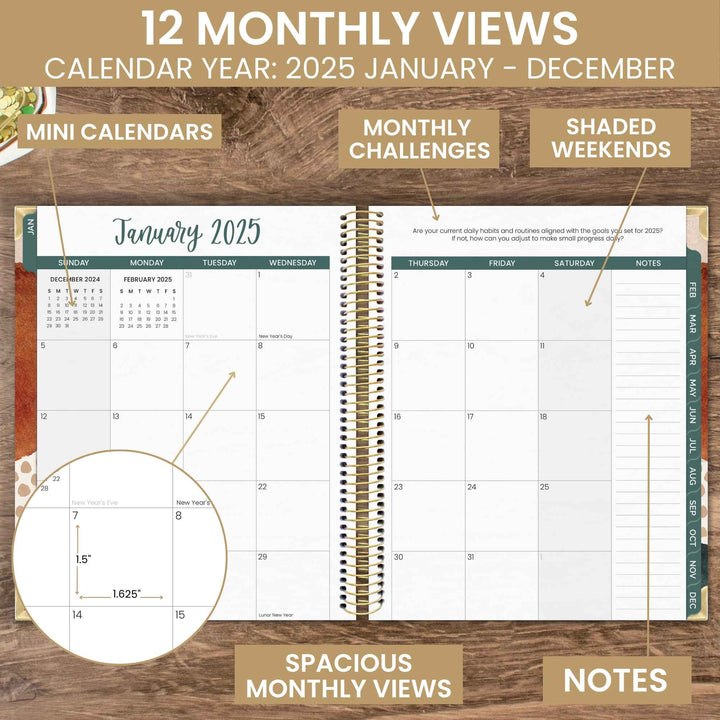 2025 Vision Planner, 7.5" x 9", Earthy Abstract, Green