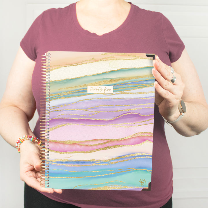 2025 Hard Cover Planner, 8.5" x 11", Watercolor Waves