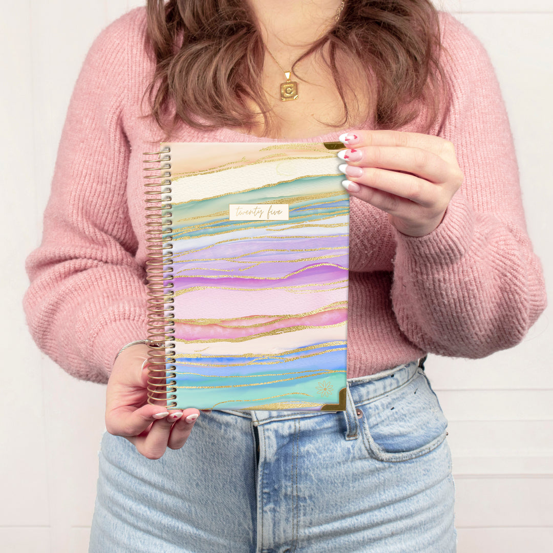 2025 Hard Cover Planner, 5.5" x 8.25", Watercolor Waves