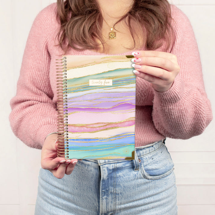 2025 Hard Cover Planner, 5.5" x 8.25", Watercolor Waves