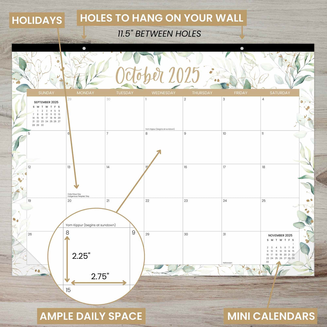 2025 Desk & Wall Calendar, 16" x 21", Greenery