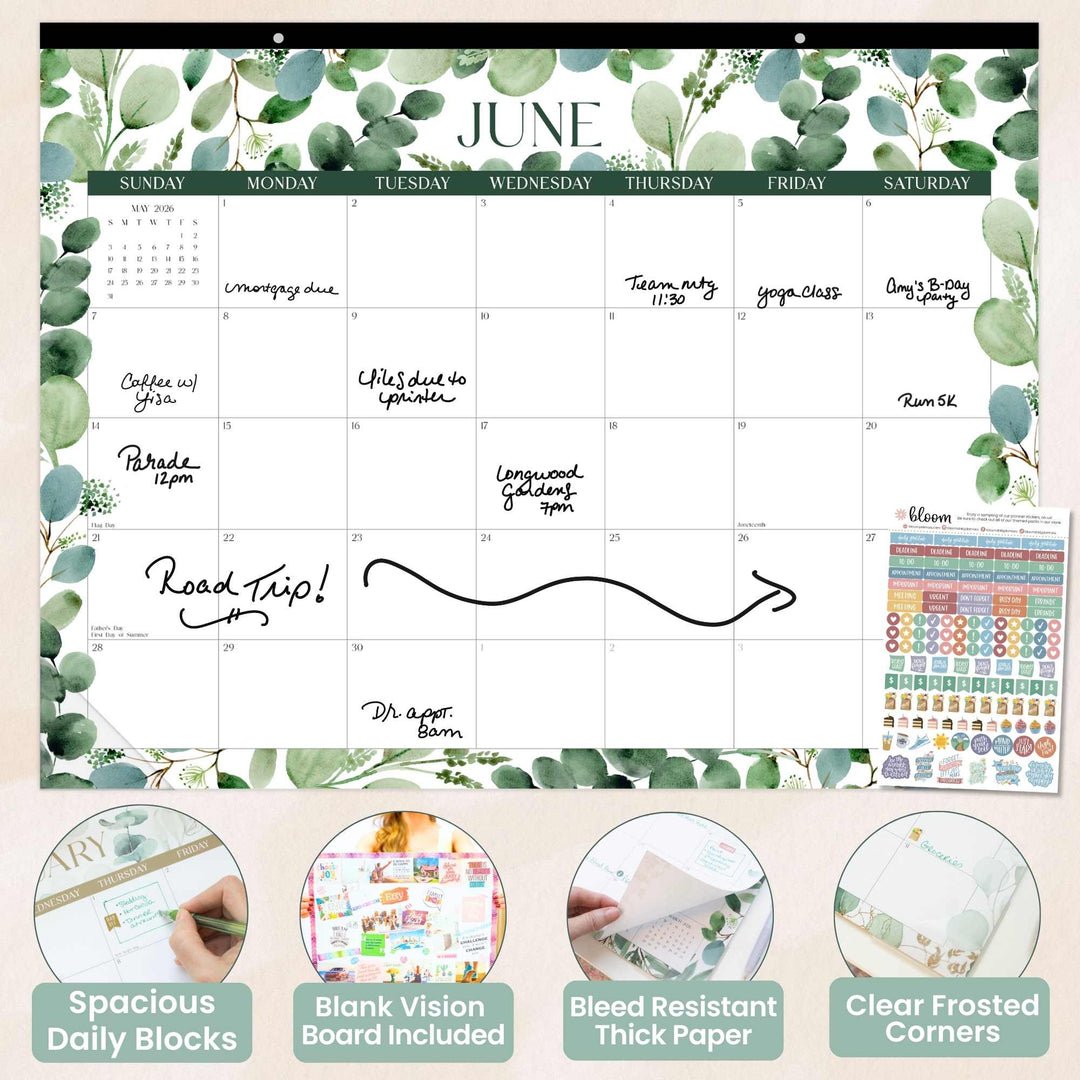 2026 Desk & Wall Calendar, 16" x 21", Greenery