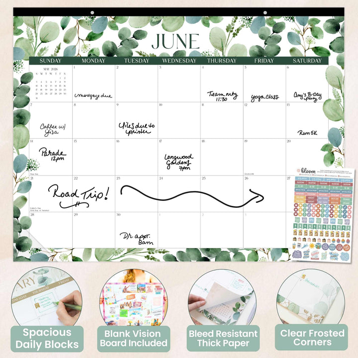2026 Desk & Wall Calendar, 16" x 21", Greenery