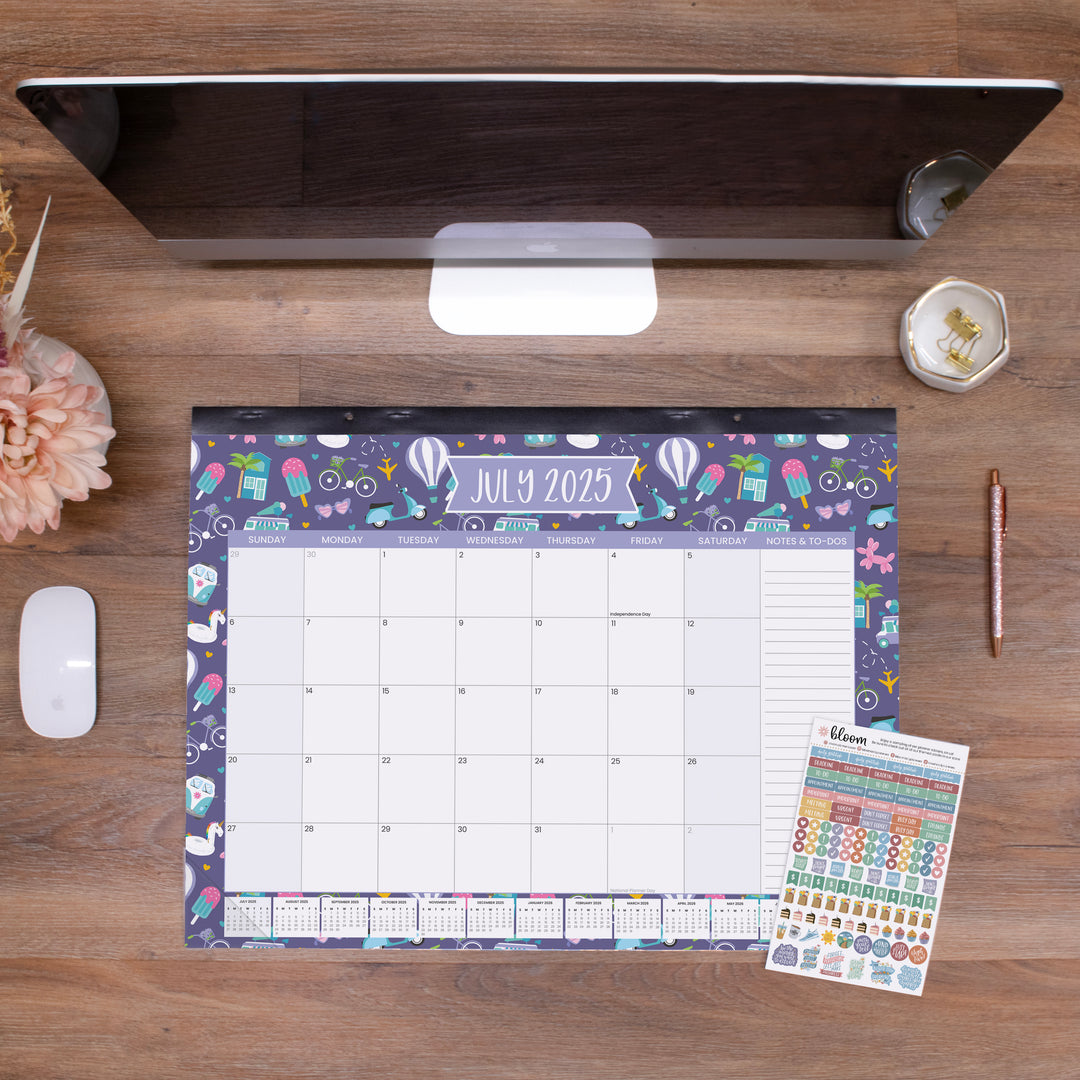 2025-26 Desk & Wall Calendar, 16" x 21", Holiday Icons