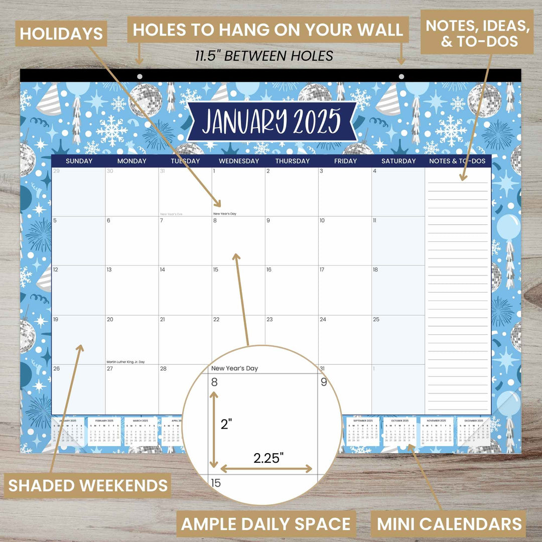 2025 Desk Calendar, 16" x 21", Holiday Icons