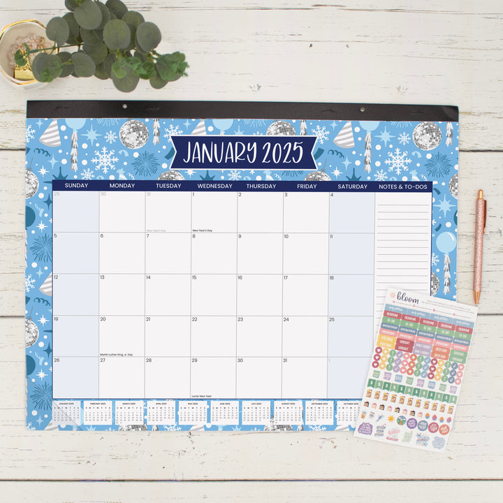 2025 Desk Calendar, 16" x 21", Holiday Icons