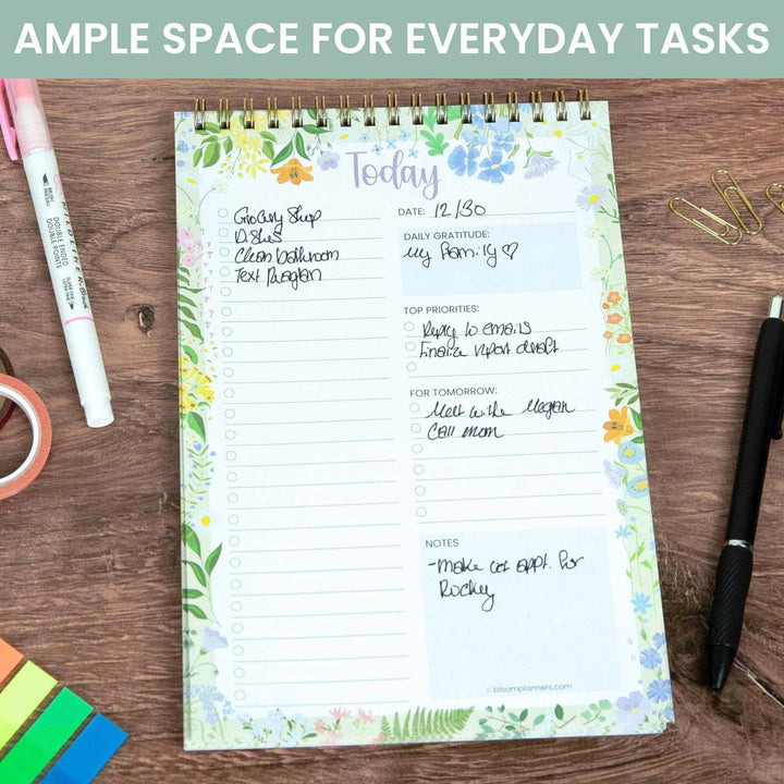 Spiral-Bound Daily To-Do List Pad, 6" x 9", Garden Party