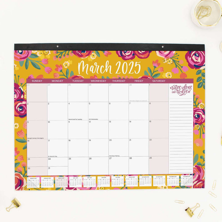 2025 Desk Calendar, 16" x 21", Vintage Floral