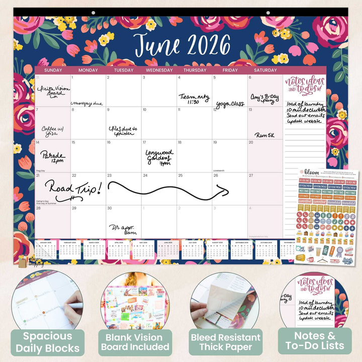 2026 Desk & Wall Calendar, 16" x 21", Vintage Floral