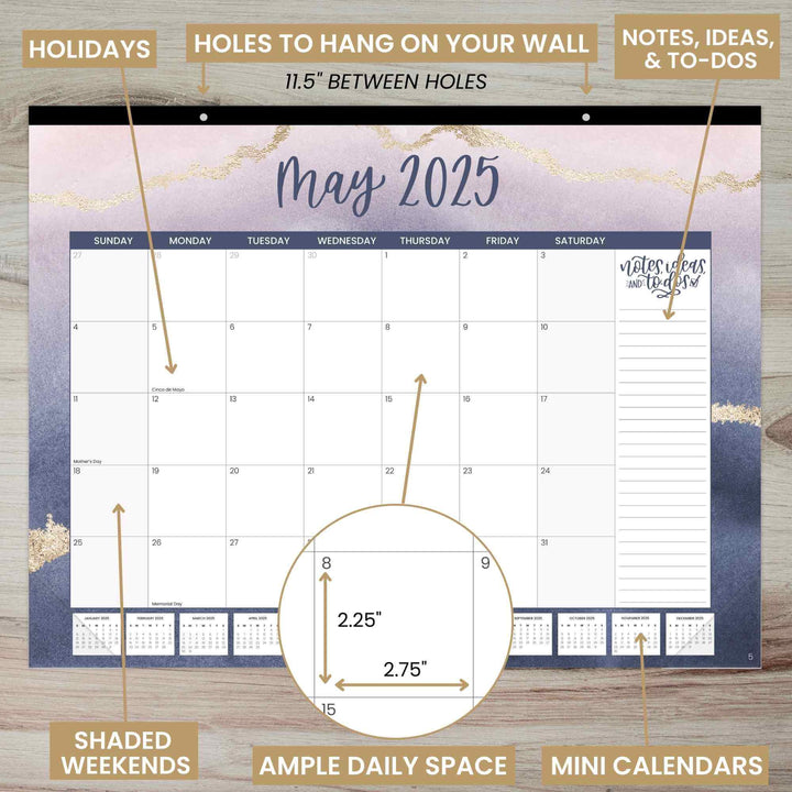 2025 Desk Calendar, 16" x 21", Watercolor