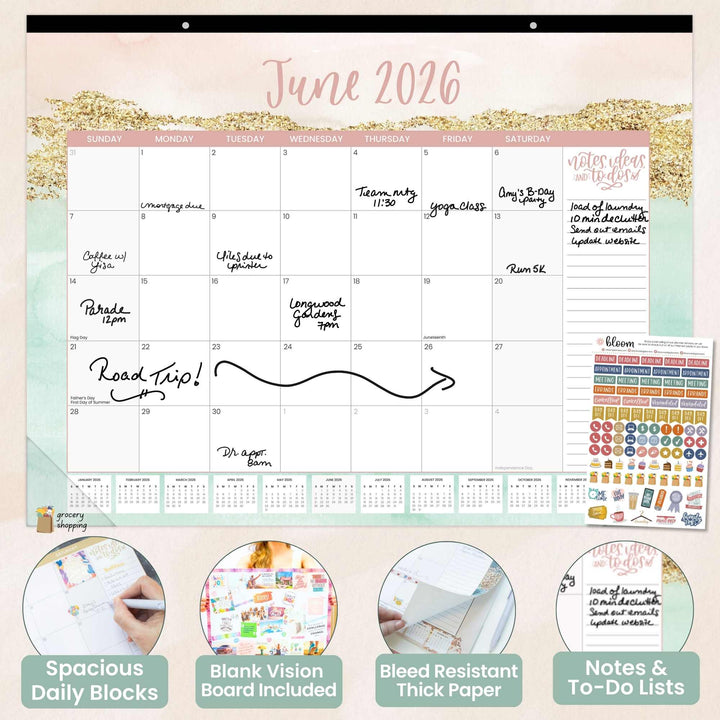 2026 Desk & Wall Calendar, 16" x 21", Watercolor