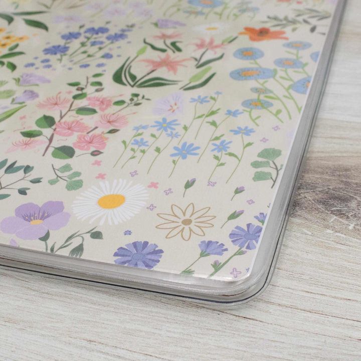 Floral patterned product on a wooden surface
