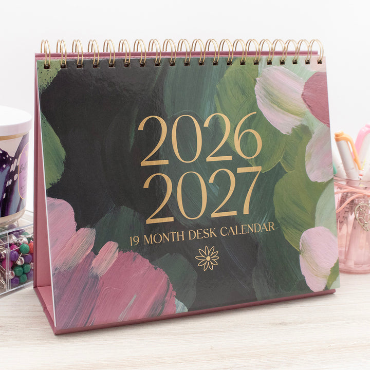 2026-2027 19 Month Standing Flip Desk Calendar, 8" x 10", Paint Strokes