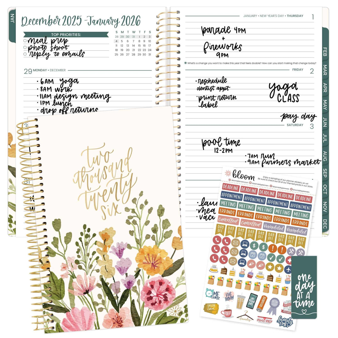 2026 Soft Cover Planner, 5.5" x 8.25", Beige Bouquet