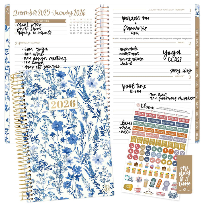 2026 Soft Cover Planner, 5.5" x 8.25", Blue & White Floral