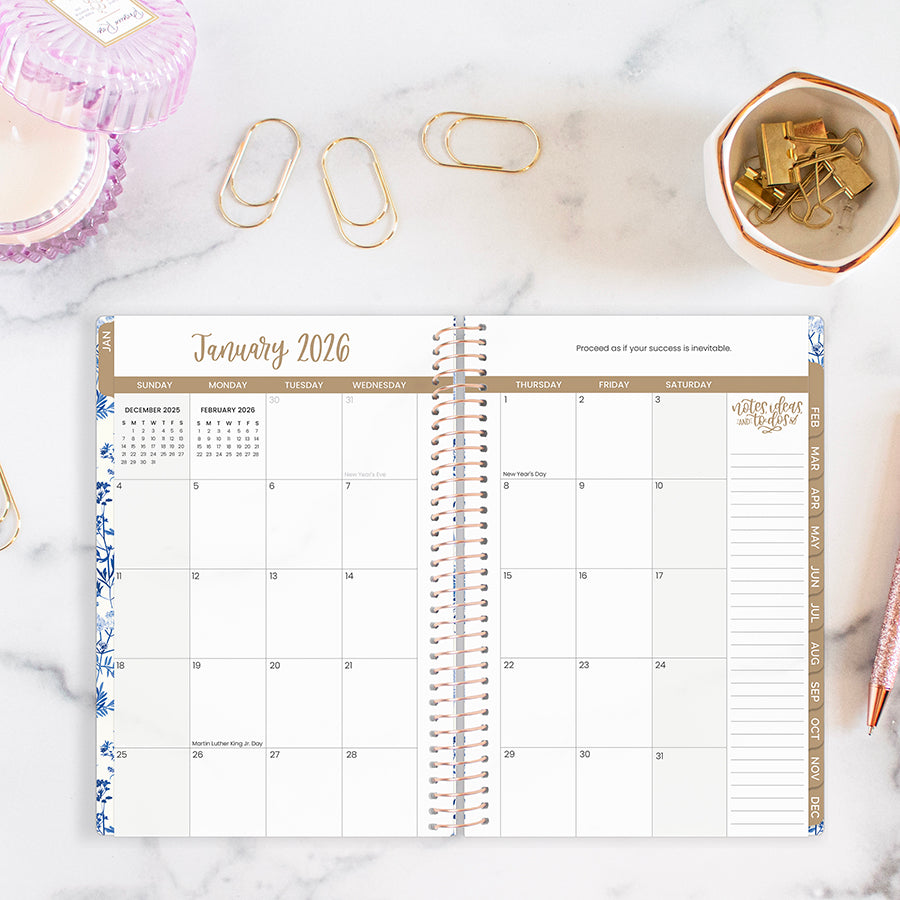 2026 Soft Cover Planner, 5.5" x 8.25", Blue & White Floral