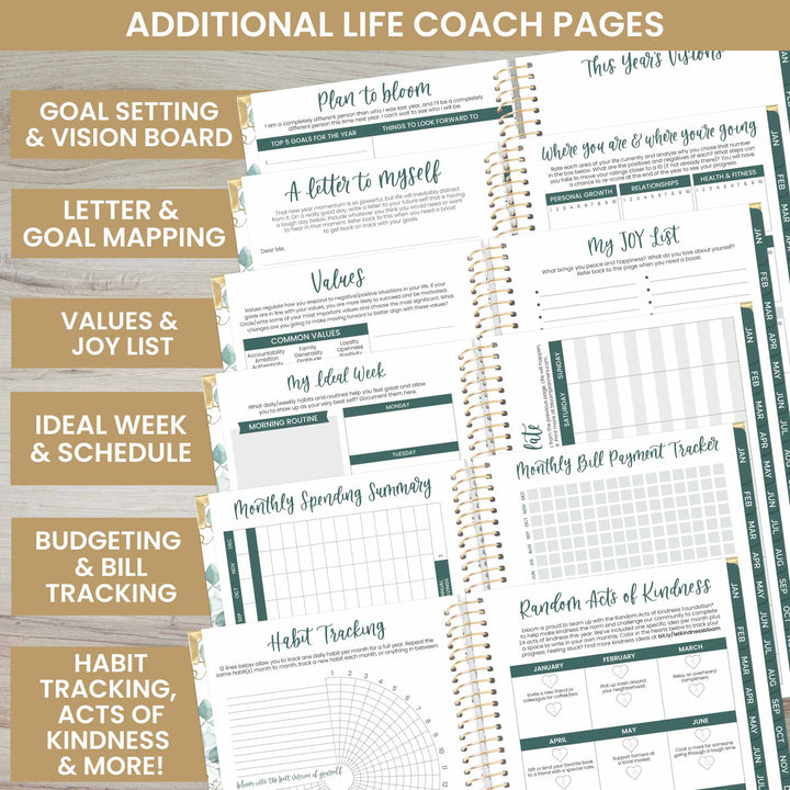 2025 Hard Cover Planner, 5.5" x 8.25", Eucalyptus, White