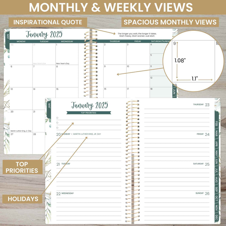 2025 Soft Cover Planner, 4" x 6", Eucalyptus, White