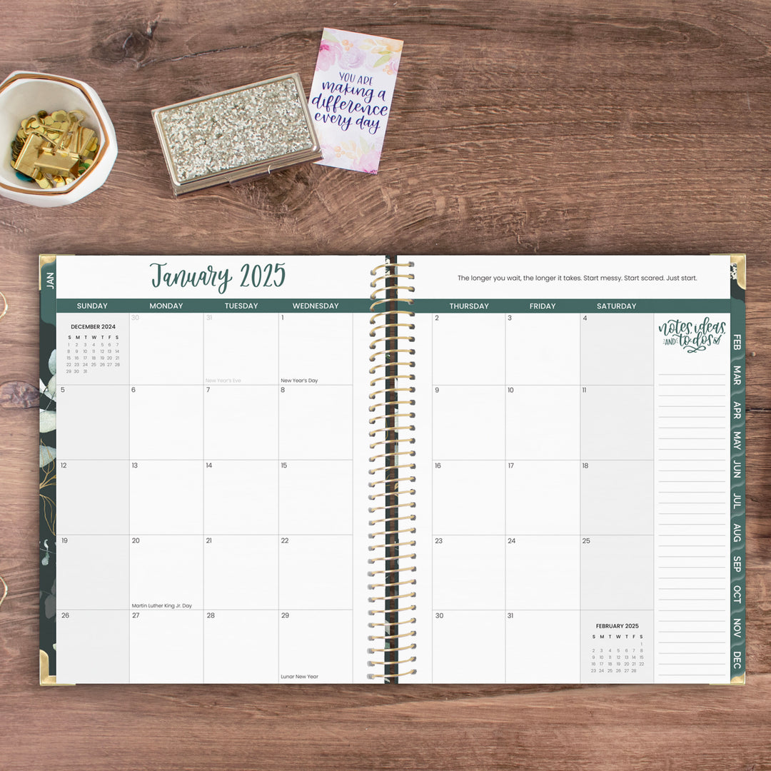 2025 Hard Cover Planner, 8.5" x 11", Eucalyptus, Green