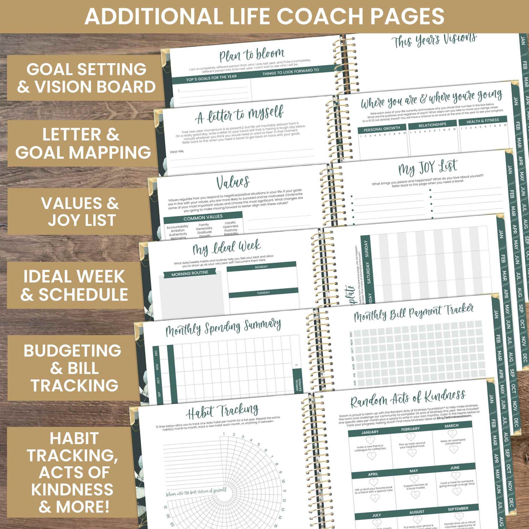 2025 Hard Cover Planner, 8.5" x 11", Eucalyptus, Green