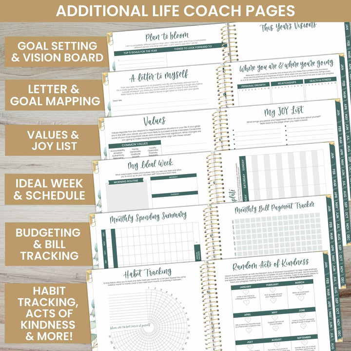 2025 Hard Cover Planner, 8.5" x 11", Eucalyptus, White