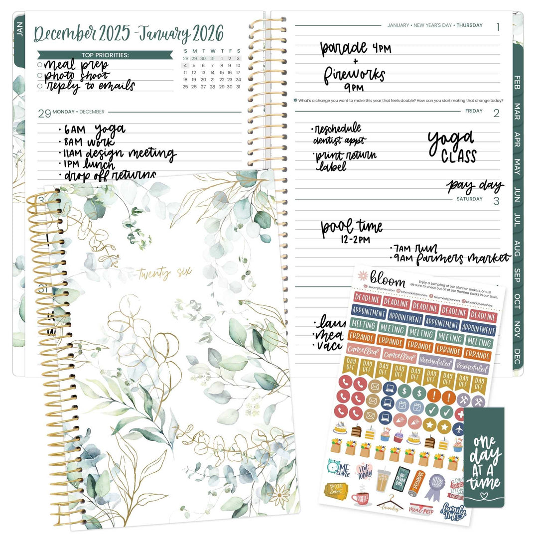 2026 Soft Cover Planner, 5.5" x 8.25", Eucalyptus, White