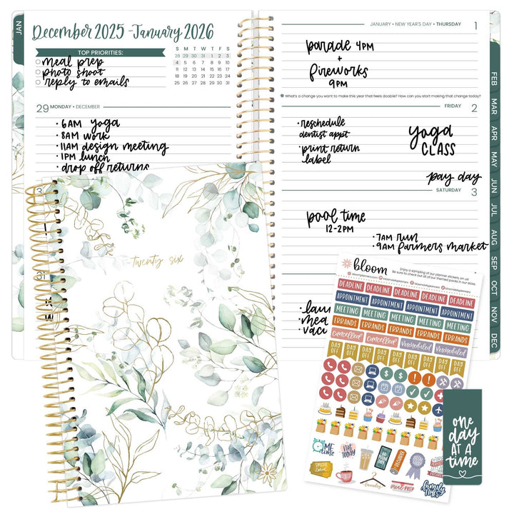 2026 Soft Cover Planner, 5.5" x 8.25", Eucalyptus, White