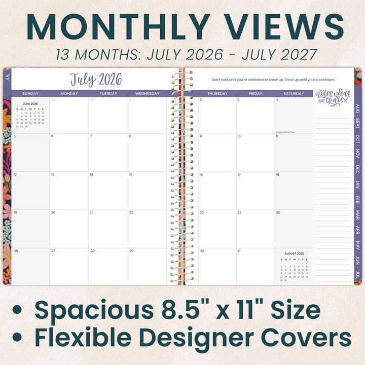 Calendar with monthly views for 13 months, July 2026 to July 2027, on a beige background.