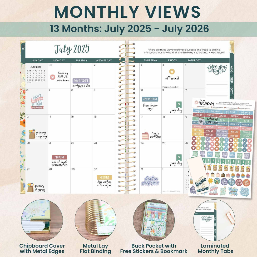 2025-26 Hard Cover Planner, 5.5" x 8.25", Garden Party, Beige