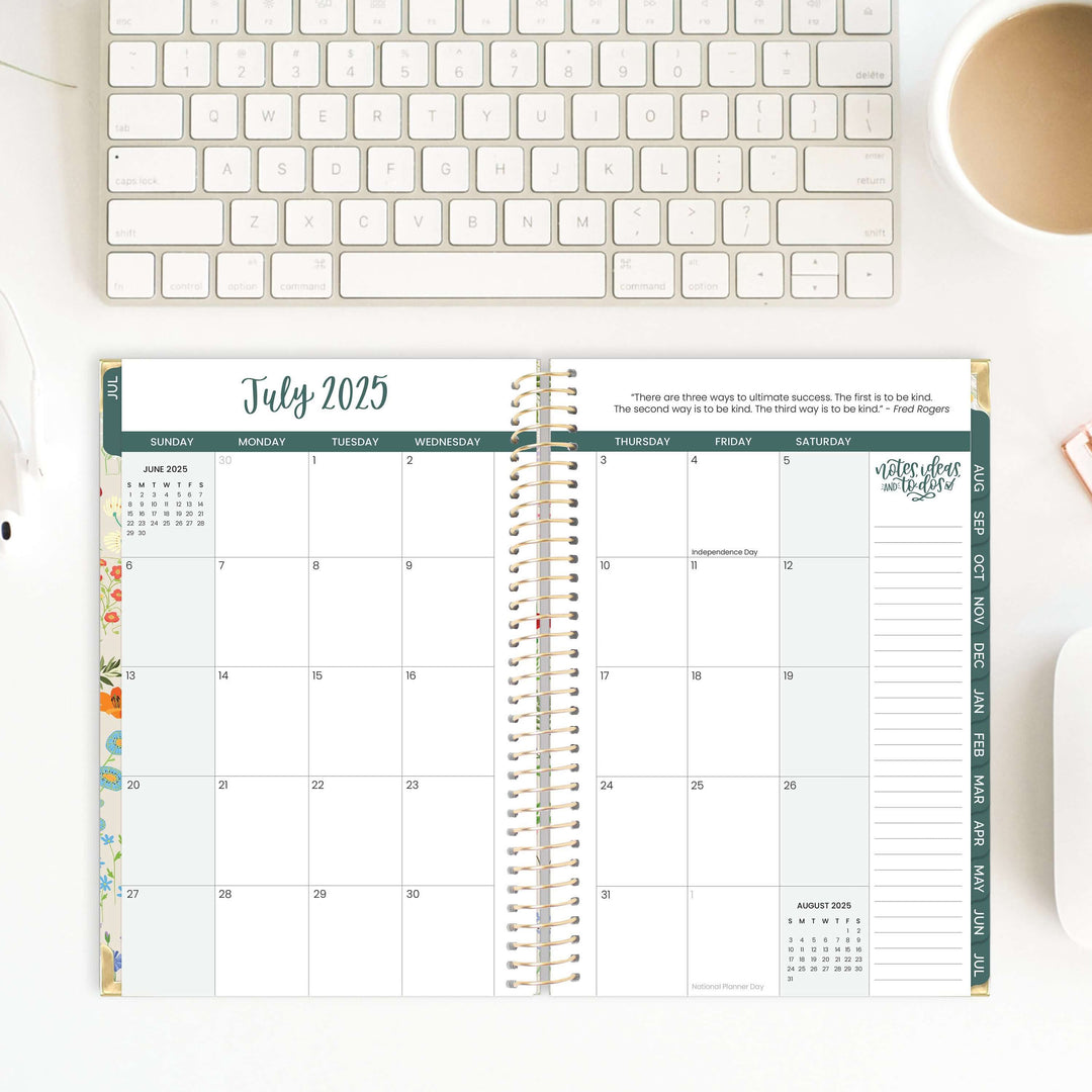 2025-26 Hard Cover Planner, 5.5" x 8.25", Garden Party, Beige
