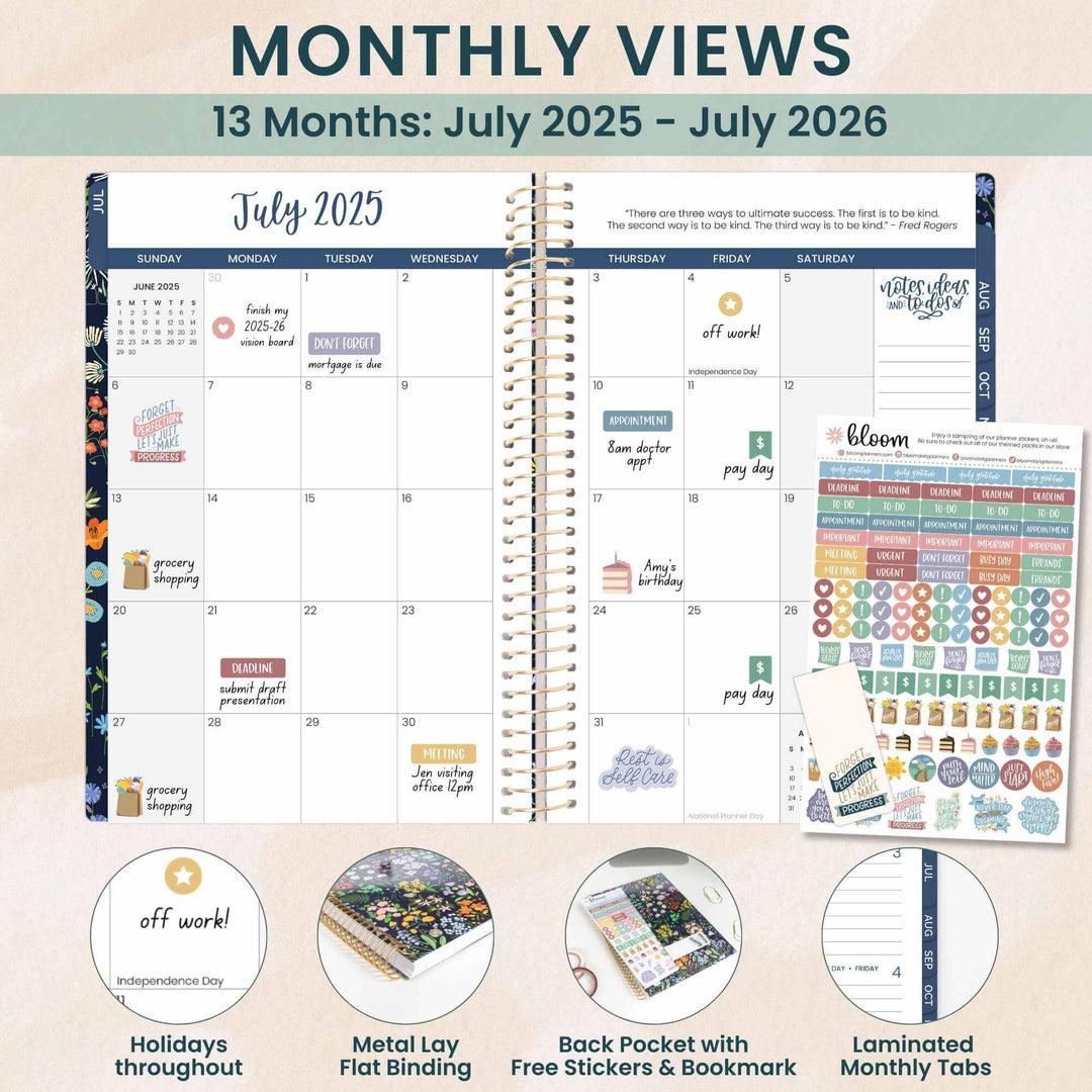2025-26 Soft Cover Planner, 5.5" x 8.25", Garden Party, Navy