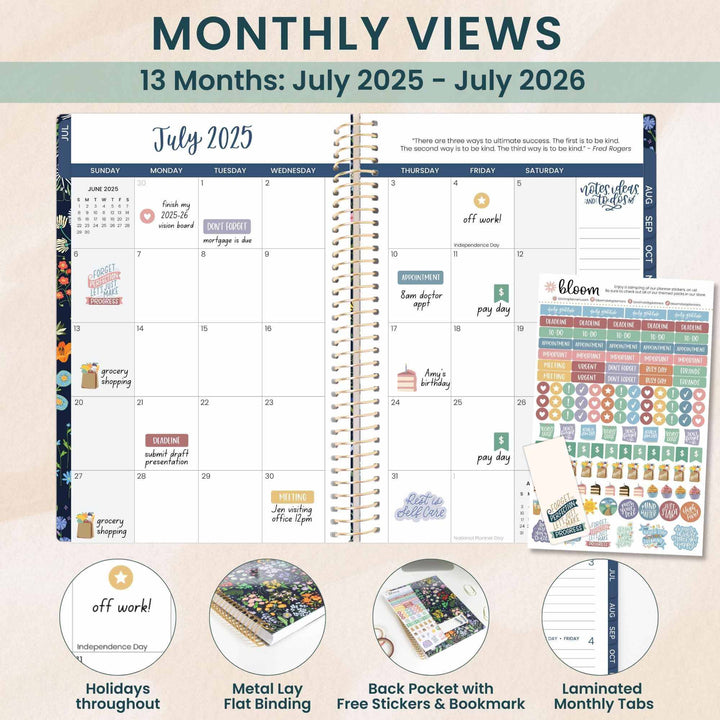 2025-26 Soft Cover Planner, 5.5" x 8.25", Garden Party, Navy