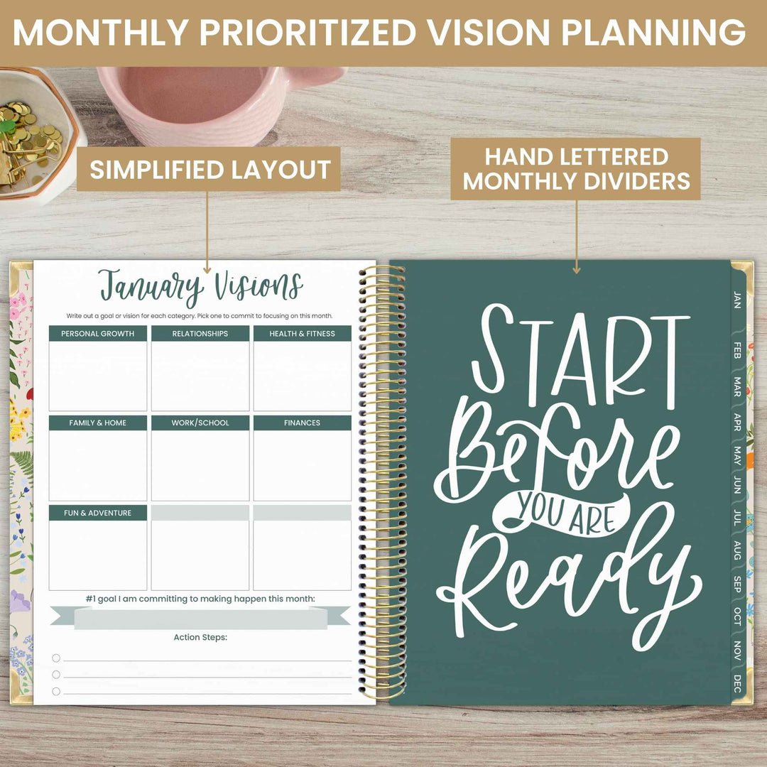 2025 Vision Planner, 7.5" x 9", Garden Party, Beige