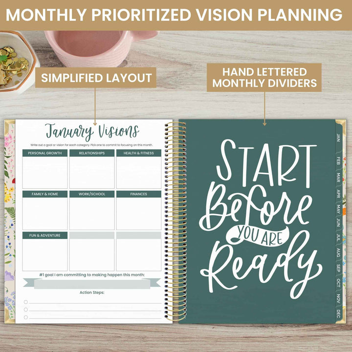 2025 Vision Planner, 7.5" x 9", Garden Party, Beige