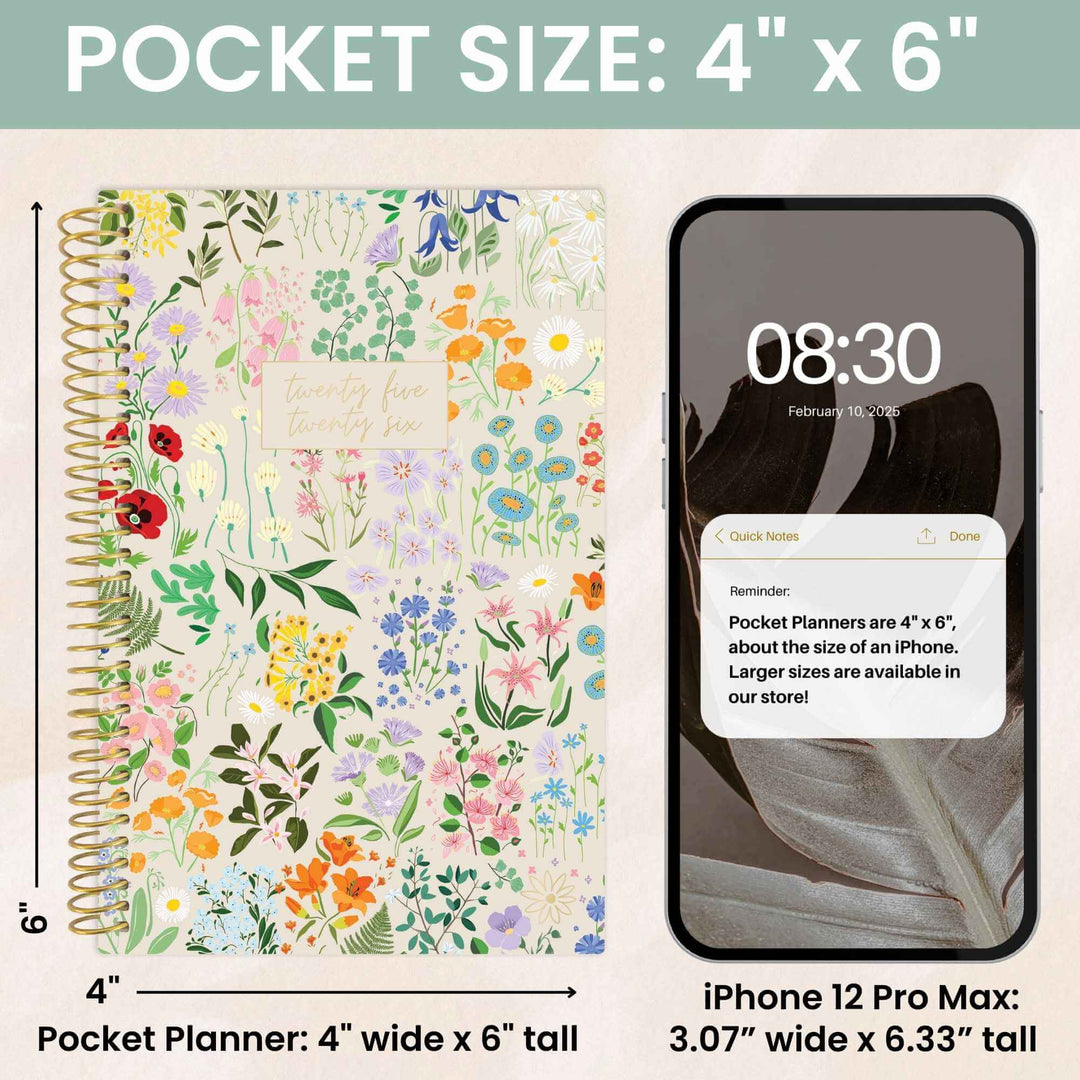2025-26 Soft Cover Planner, 4" x 6", Garden Party, Beige