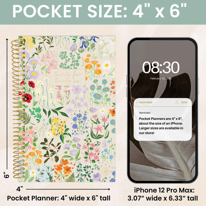 2025-26 Soft Cover Planner, 4" x 6", Garden Party, Beige
