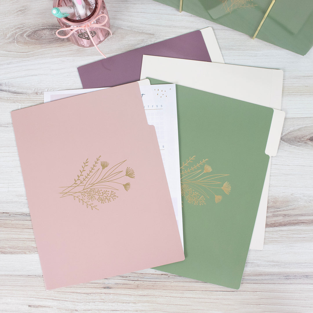 File Folder Set, 12 Pack, Gold Foil Florals