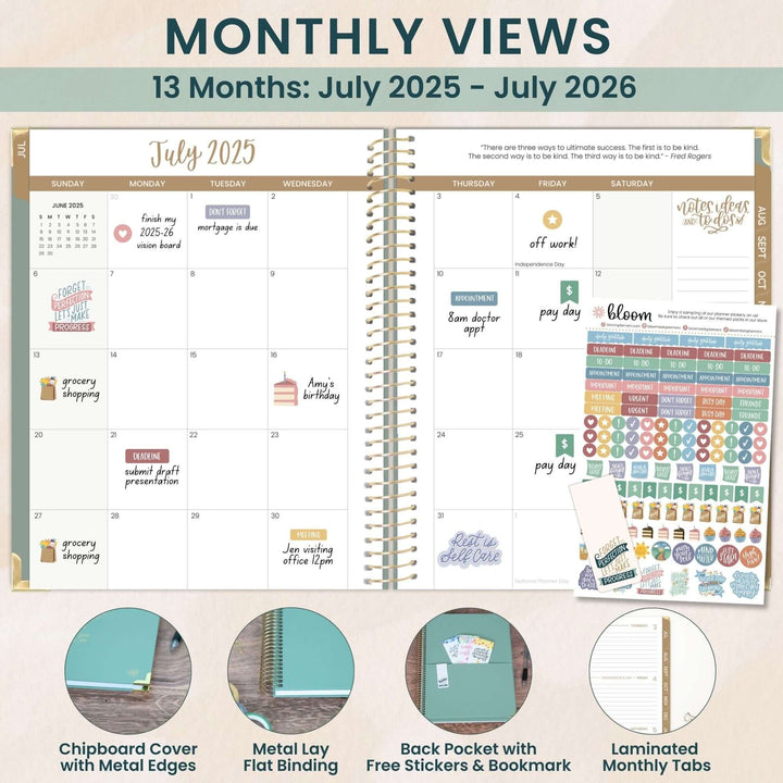 2025-26 Hard Cover Planner, 8.5" x 11", Green Linen