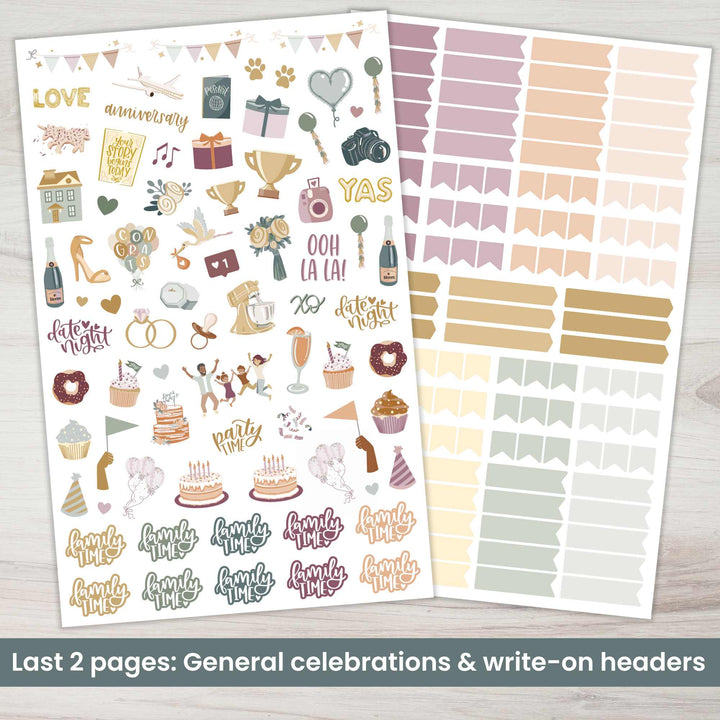 Planner Sticker Value Pack, Monthly Celebrations, Cool Tones