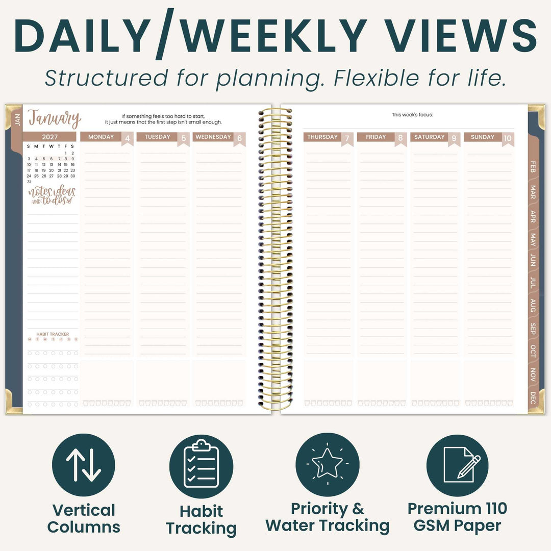 A weekly spread of the first week of January with Daily/Weekly views printed across the top of the image. 