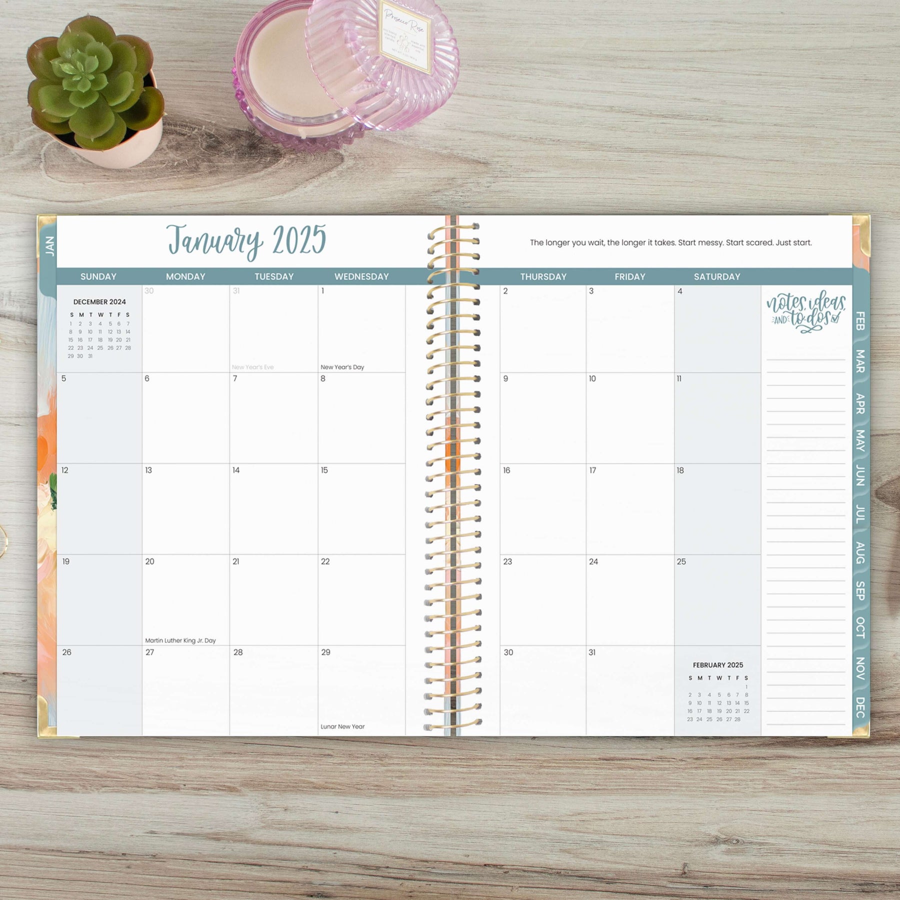 2025 Hard Cover Planner, 8.5" x 11", Painted Peonies bloom daily planners