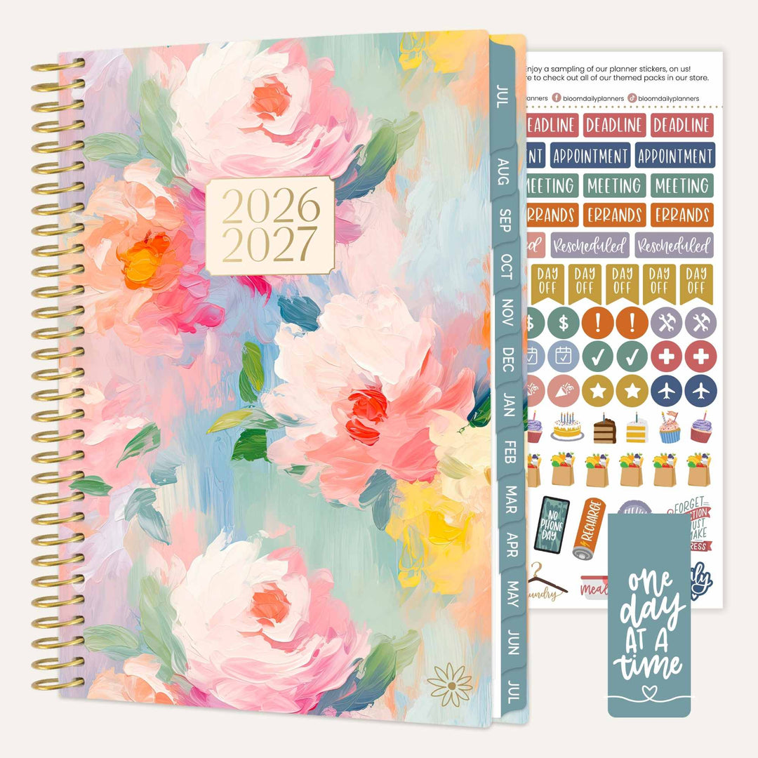 2026–27 Soft Cover Planner, 5.5" x 8.25" | Painted Peonies - bloom daily planners