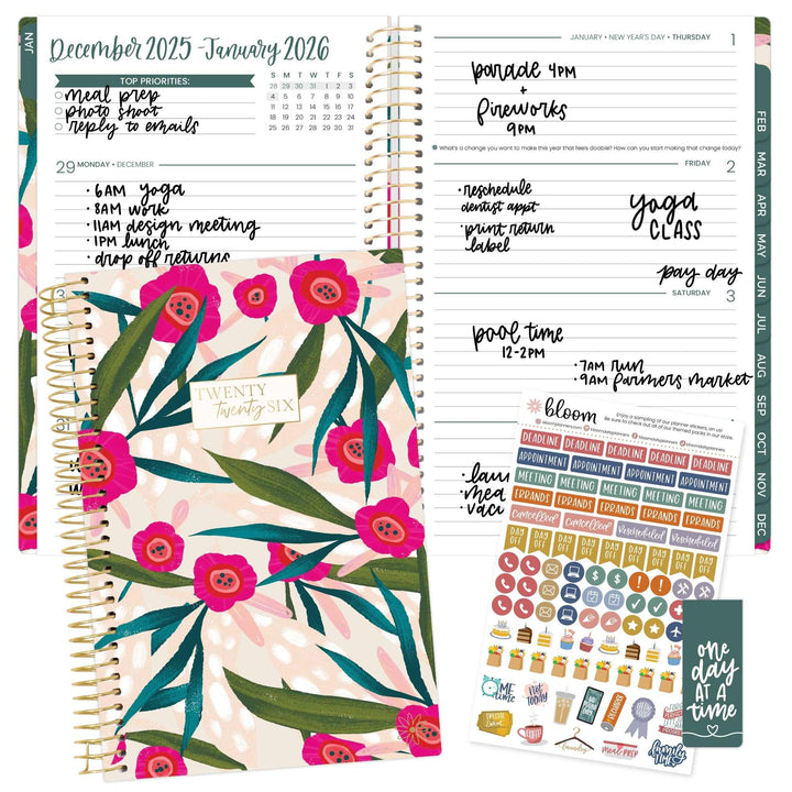 2026 Soft Cover Planner, 5.5" x 8.25", Pink Poppies