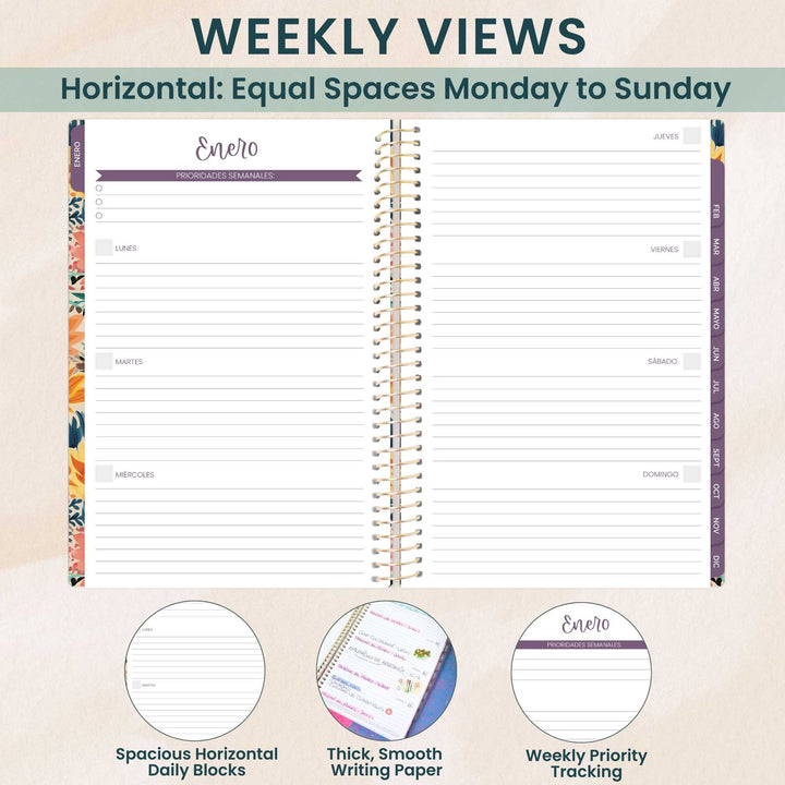 Undated Spanish Planner, Cheerful Garden