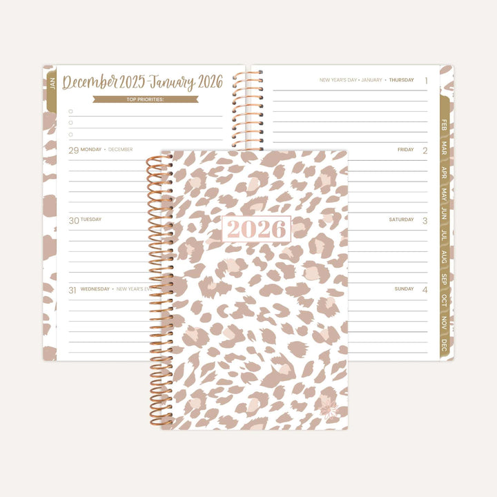 2026 Soft Cover Planner, 4" x 6", Tan Leopard