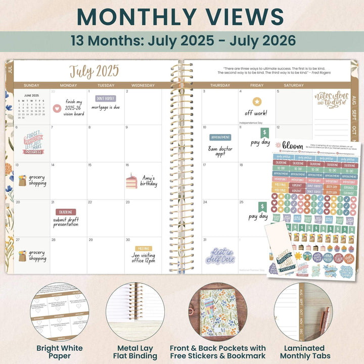 2025-26 Soft Cover Planner, 8.5" x 11", Whimsical Wildflowers