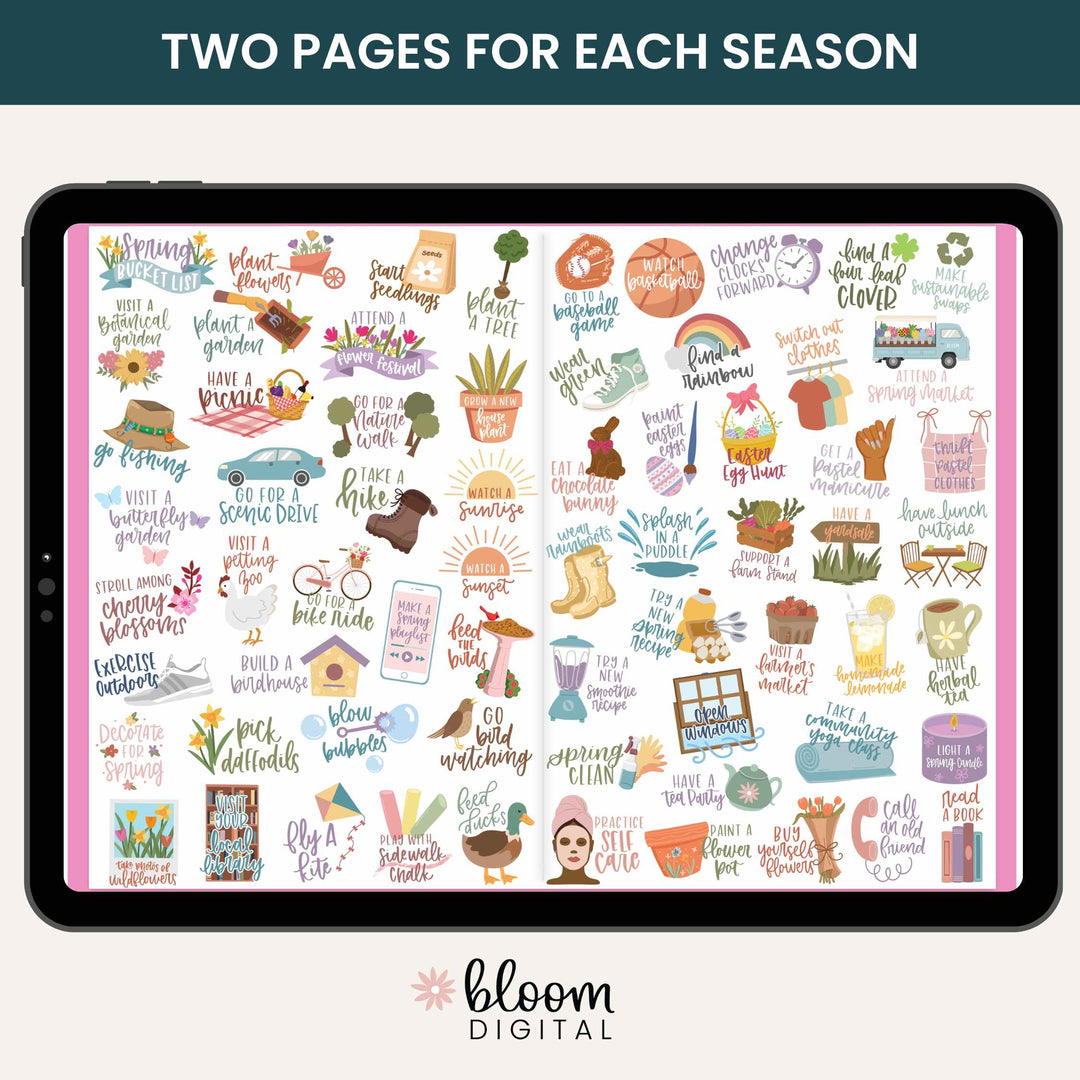 Digital Planner Stickers, Seasonal Bucket Lists