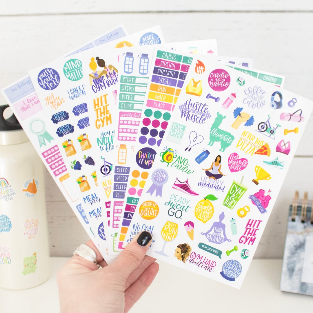 bloom daily planners Health Wellness and Fitness Planner Stickers - Variety  Sticker Pack - Six Sticker Sheets Per Pack!