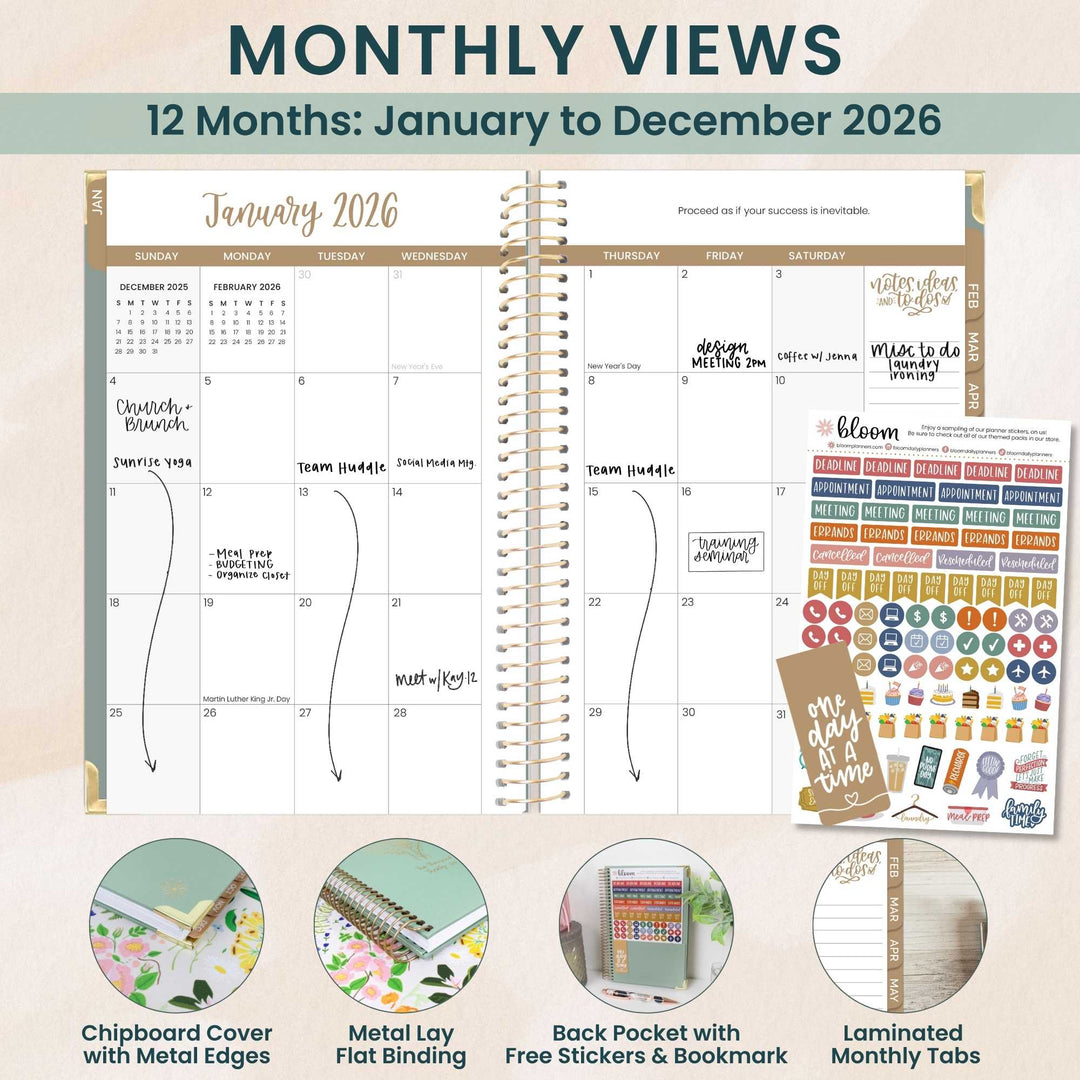 2026 Hard Cover Planner, 5.5" x 8.25", Linen, Green