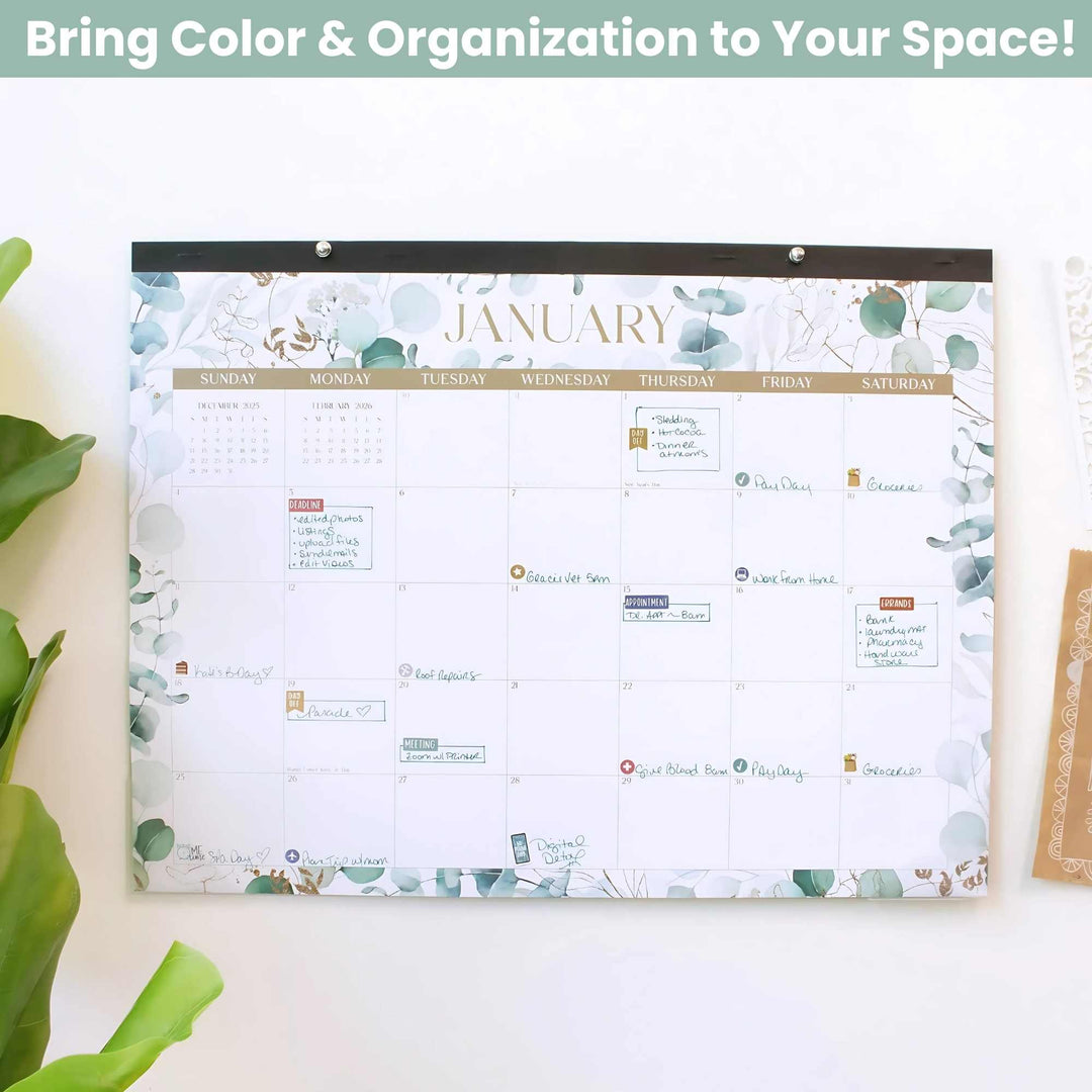 2026 Desk & Wall Calendar, 16" x 21", Greenery
